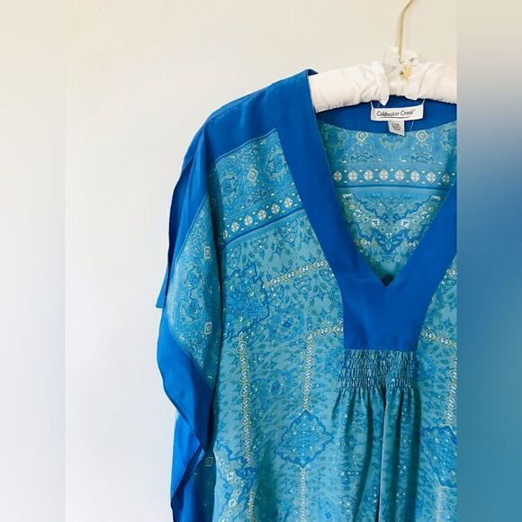 Coldwater Creek Silk bohemian Blue Printed Poncho Size large / XL - Picture 4 of 7
